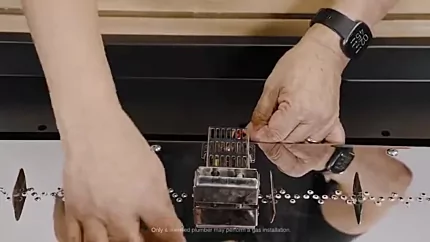 Installing the grommet into the slot and positioning theburner