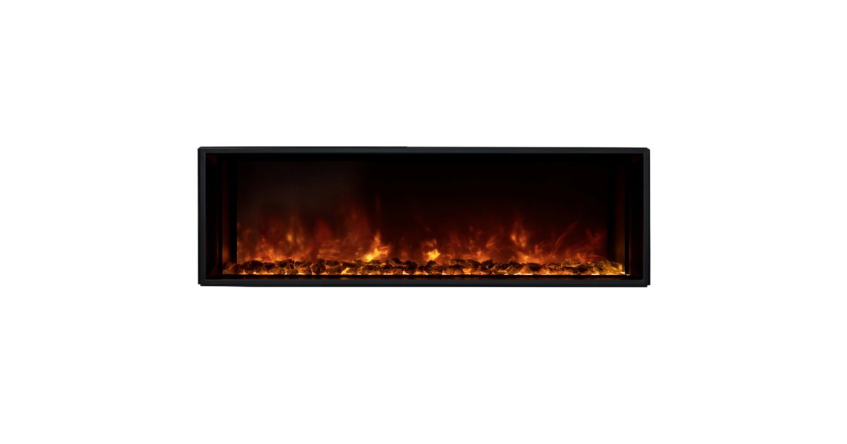Electric Black Glass Fire Fireplace Compact Wall Mounted Living Flicker Flame 